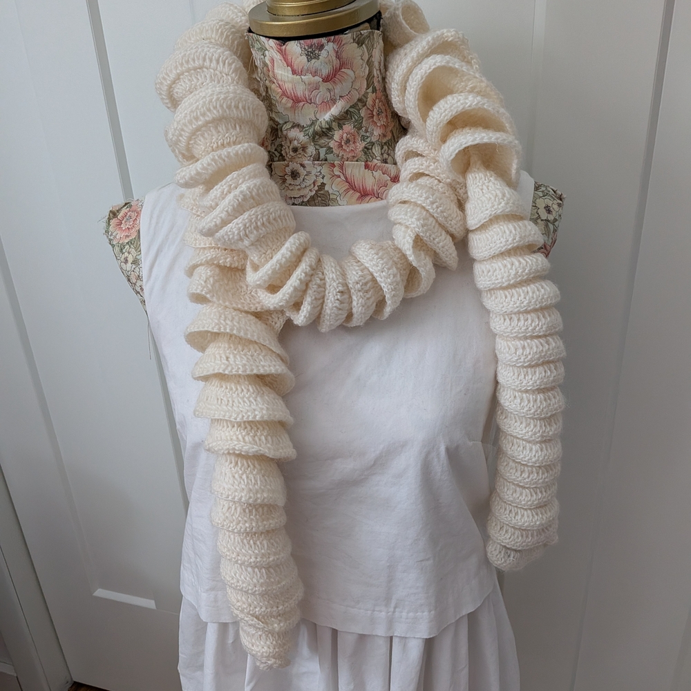 Cream Knit Spiral Scarf